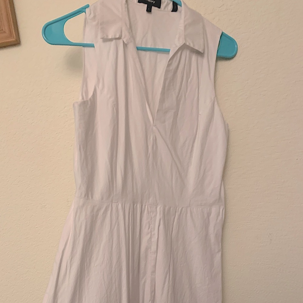 Theory White Sleeveless Collared Dress